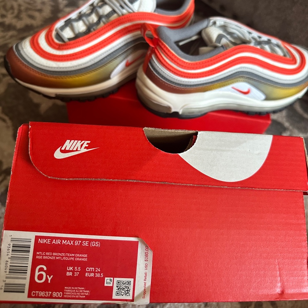 Nike Air Max 97 SE GS Kids Sneakers - Red, Orange, Gray